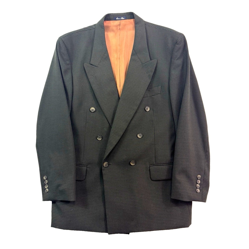 Vtg 90s Double Breasted Blazer 42R green knit jacket sport suit coat J Riggins